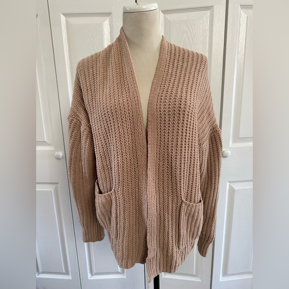American eagle Cozy Open-Front Chunky Knit Cardigan - Taupe small